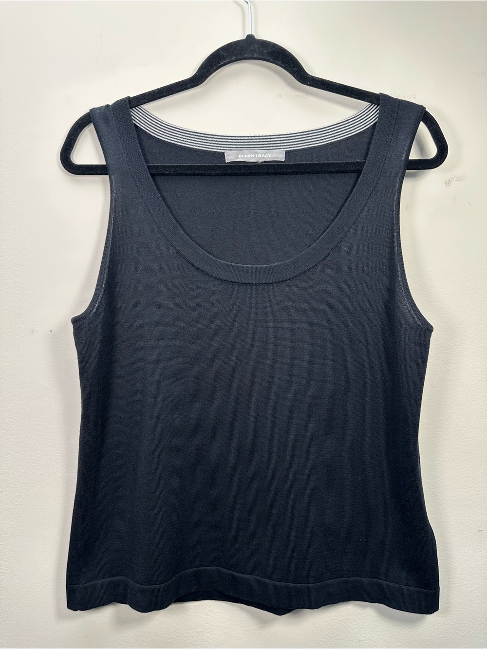 Ellen Tracy Silk Cotton Blend Scoop Neck Knit Sweater Tank Shell, Black, Large